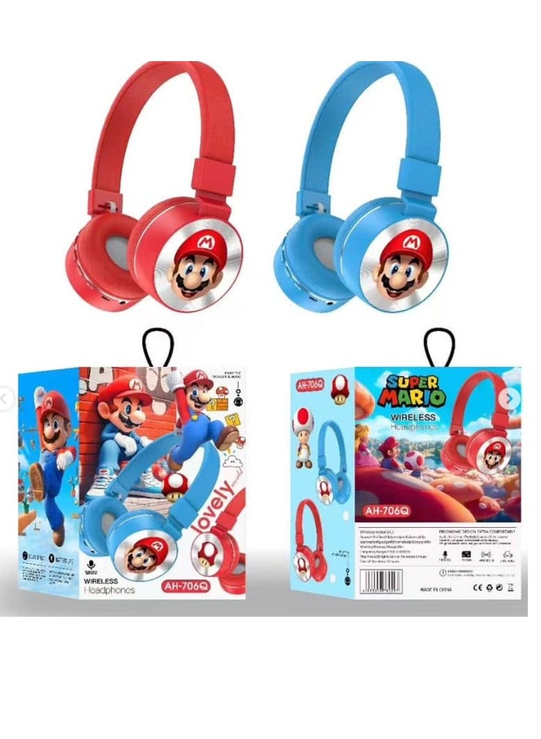 Super Mario Wireless Bluetooth 5.3 Headphones with LED Lights and Microphone [Kids Headphones] 706Q - Noise-Canceling Stereo Bluetooth Headphones [Kids Bluetooth Headphones] Supports TF Card, Up to 15 Hours of Battery Life, Suitable for Calls, Music, and Games - Image 2