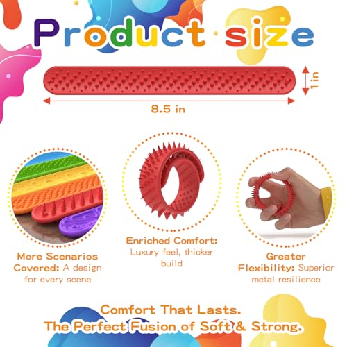 CEMECER Fidget Toys for Kids 12 Pack Textured Silicone Sensory Slap Bracelets Sensory Stress Fidget Toys for Anxiety Autism ADHD Adults Office Desk Travel Airplane Classroom12 Colors - Image 5