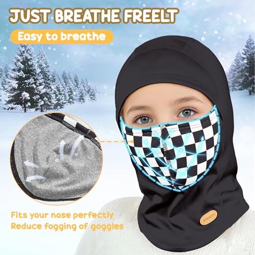 Sukeen Kids Winter Balaclava Ski Mask for Girls Boys Breathable Face Mask Warmer Face Cover with Neck Gaiters for Outdoor Black - Image 3