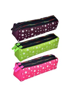 Kuber Industries Kuber Industries Pencil Pouch|Rexine Stationary Pouch|Pencil Utility Pouch|School Pencil Case for Kids|2 Zipper Pencil Organizer|Star Pencil Pouch|Pack of 3|Multi  - Image 1