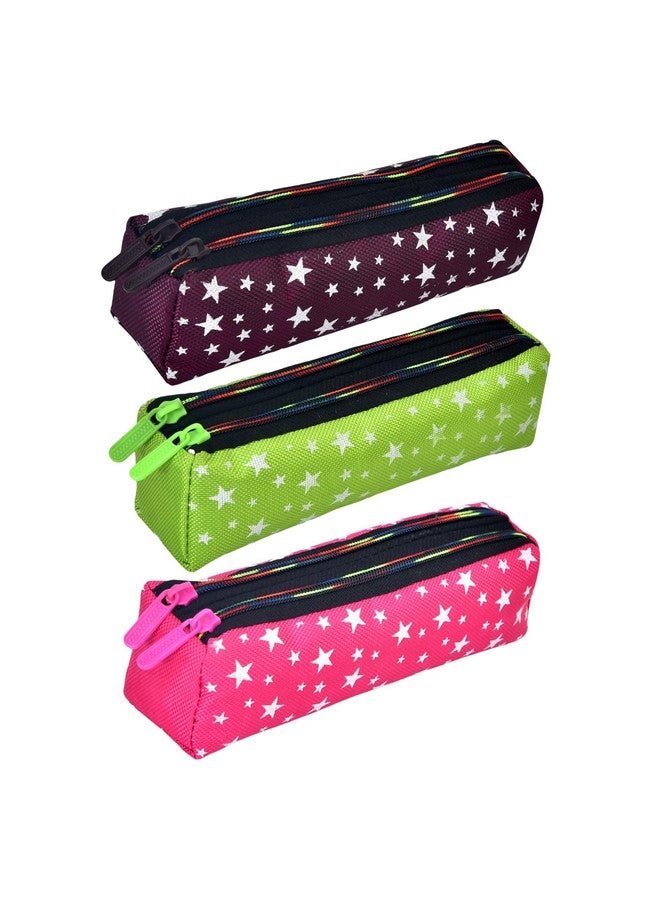 Kuber Industries Kuber Industries Pencil Pouch|Rexine Stationary Pouch|Pencil Utility Pouch|School Pencil Case for Kids|2 Zipper Pencil Organizer|Star Pencil Pouch|Pack of 3|Multi  - Image 1