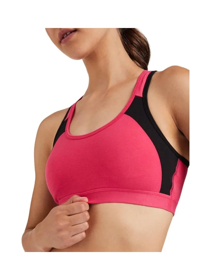 Jockey Ruby & Black 1380 Women Wire free Padded Super Combed Cotton Elastane Stretch Printed Full Coverage Racer Back Styling Active Bra with Stay Fresh and Moisture Move Treatment for Women | Best Price UAE
