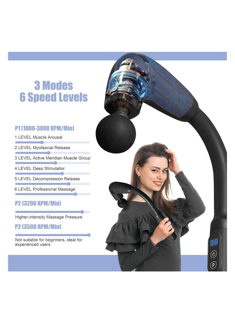 FARROBIZZ Massage Gun Deep Tissue with Upgraded Extension Handle, Portable Percussion Muscles/Neck/Shoulders/Waist/Legs Massager for Pain Relief Deep Tissue with 4 Massage Heads, 3 Modes & 6 Speed Levels  - Image 4