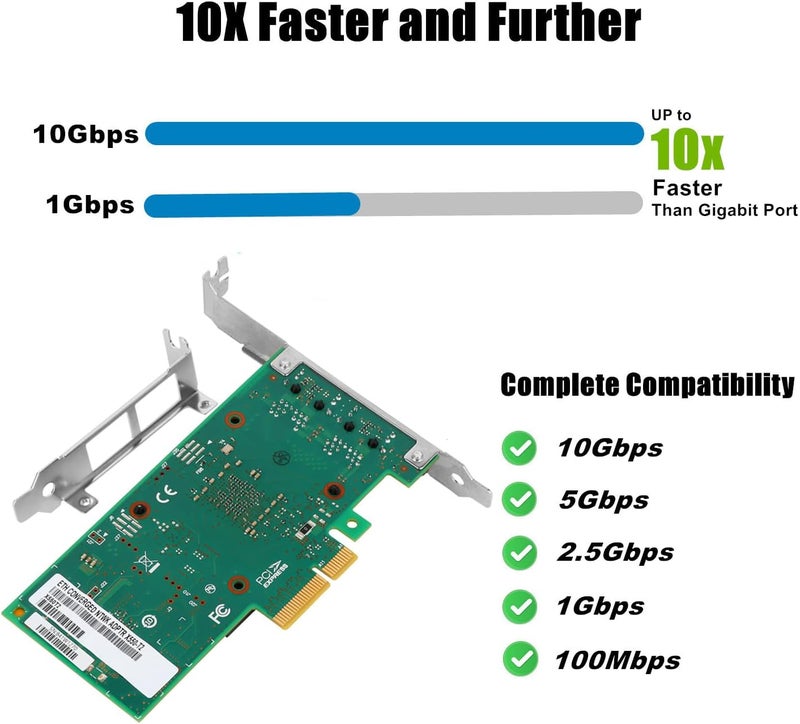 Vogzone 10Gb PCI-E NIC Network Card for Intel X550-T2,2.5GbE/5GbE/10GbE Copper Dual RJ45 Ports,with Intel ELX550AT2 Chip,10GbE PCI Express 3.0 X4 Ethernet Adapter Support Windows/Linux/VMware - Image 3