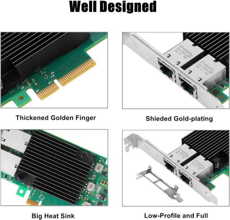 Vogzone 10Gb PCI-E NIC Network Card for Intel X550-T2,2.5GbE/5GbE/10GbE Copper Dual RJ45 Ports,with Intel ELX550AT2 Chip,10GbE PCI Express 3.0 X4 Ethernet Adapter Support Windows/Linux/VMware - Image 4
