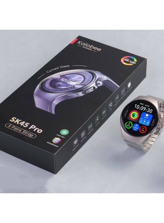 SK45 Pro New Watch 5 Smart Watch with 1.53" AMOLED Display, IP68 Waterproof, Fitness & Health Tracker, Heart Rate & Sleep Monitor, Wireless Connectivity, 3 Interchangeable Straps, Smartwatch for Men & Women