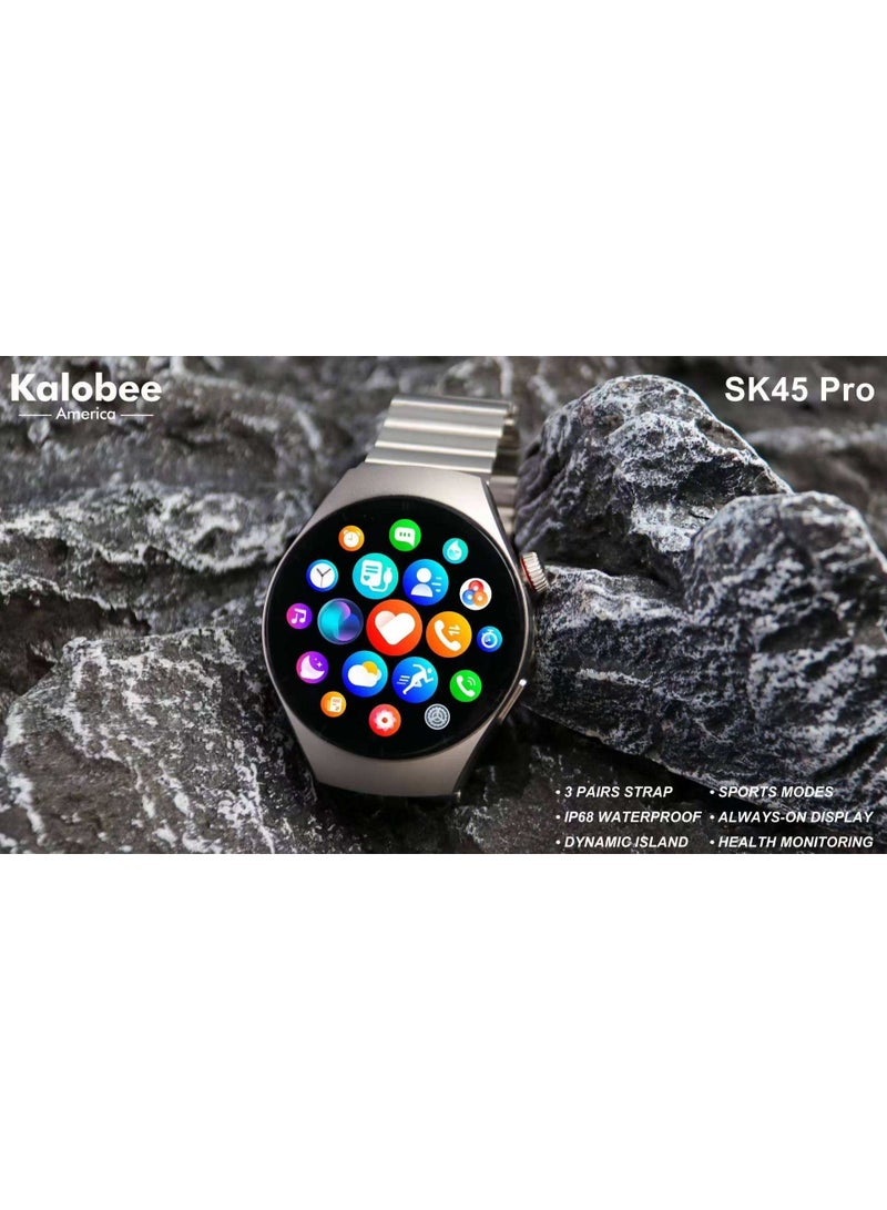 Kalobee SK45 Pro New Watch 5 Smart Watch with 1.53" AMOLED Display, IP68 Waterproof, Fitness & Health Tracker, Heart Rate & Sleep Monitor, Wireless Connectivity, 3 Interchangeable Straps, Smartwatch for Men & Women - Image 3