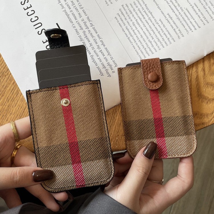 High-End Women'S Card Bag Canvas Striped Internet Red Anti-Degaussing Card Holder Mini Multi-Card Small Wallet Bag - Image 5