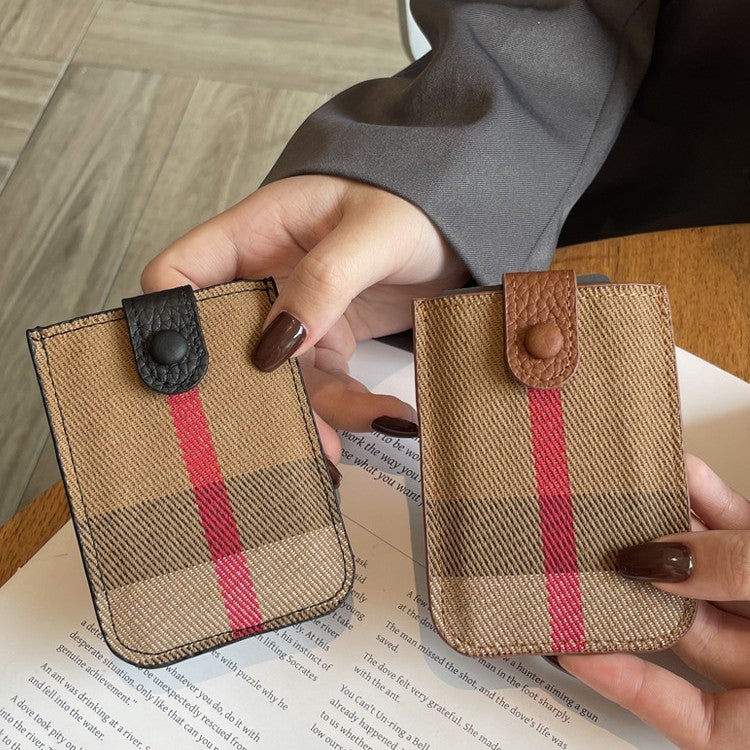 High-End Women'S Card Bag Canvas Striped Internet Red Anti-Degaussing Card Holder Mini Multi-Card Small Wallet Bag - Image 4