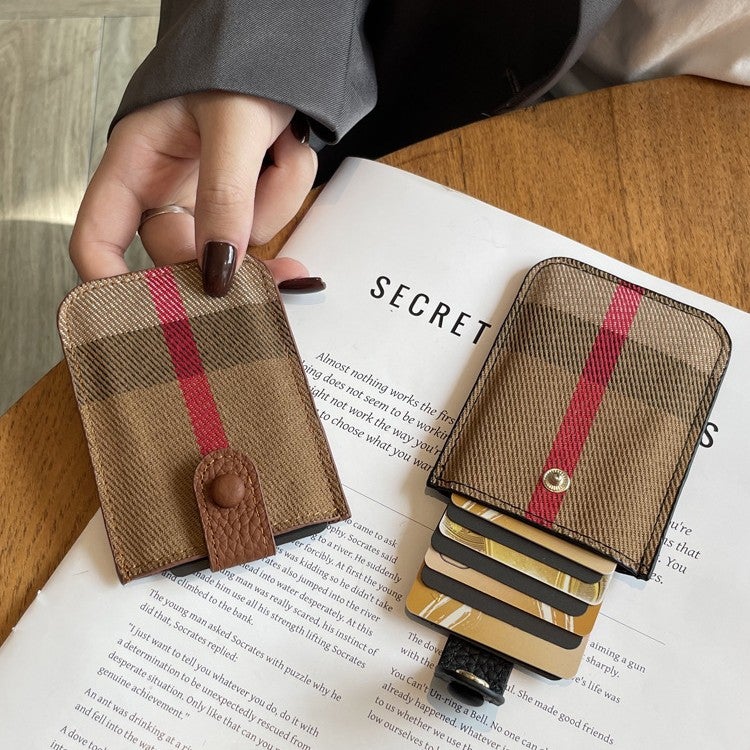 High-End Women'S Card Bag Canvas Striped Internet Red Anti-Degaussing Card Holder Mini Multi-Card Small Wallet Bag - Image 3