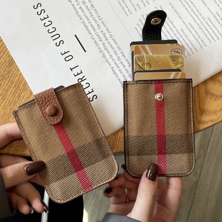 High-End Women'S Card Bag Canvas Striped Internet Red Anti-Degaussing Card Holder Mini Multi-Card Small Wallet Bag - Image 2