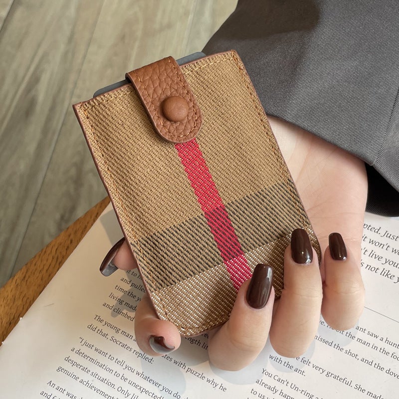 High-End Women'S Card Bag Canvas Striped Internet Red Anti-Degaussing Card Holder Mini Multi-Card Small Wallet Bag - Image 1