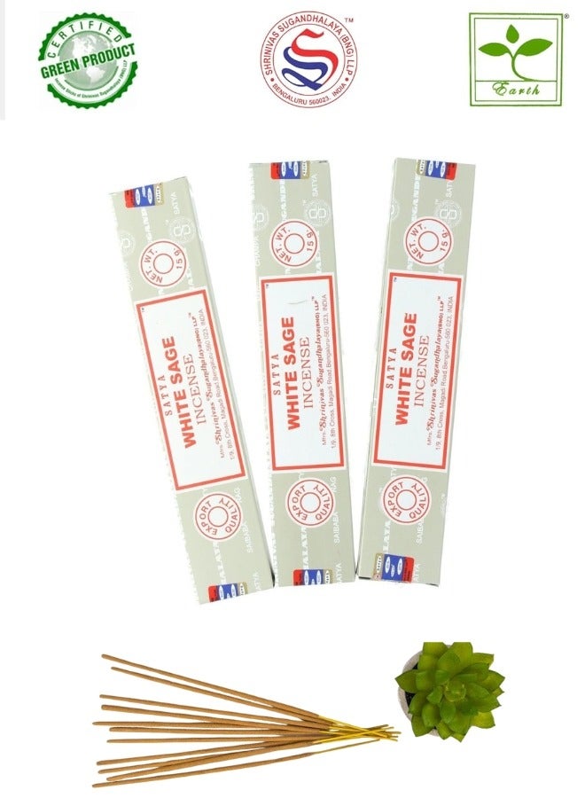 Satya White Sage Incense Sticks, Green Certified Incense Sticks, Pack of 3 - Image 1