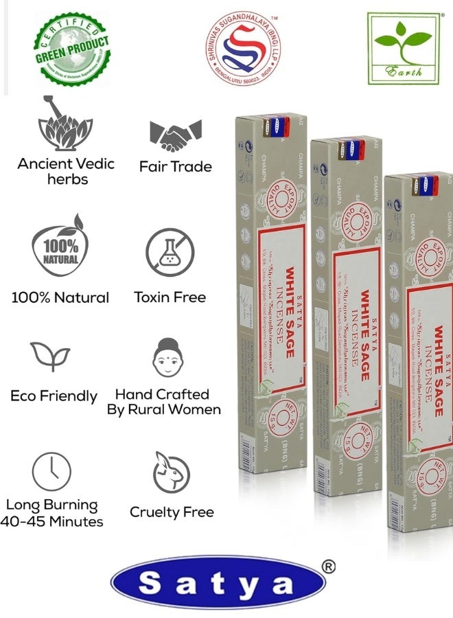 Satya White Sage Incense Sticks, Green Certified Incense Sticks, Pack of 3 - Image 3
