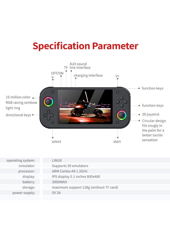 M26 Handheld Video Game Console – 5.1" Screen, 30+ Built-in Games, RGB Light Ring, 3D Rocker, PSP Style - Image 5