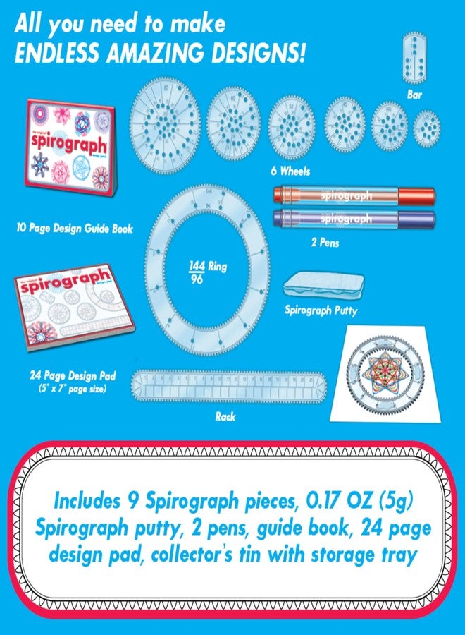Spirograph Design Set Collectors Tin - Arts and Crafts, Kids Toys, Art Supplies, Craft Supplies, Drawing Kit, Spiral Art, Classic Gear Design Kit, Pens, Design Sheet Included, Ages 8 and Up - Image 2