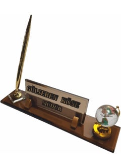 Mert Kristal Crystal Desk Name Plate with Pen Office Office Gift M557-BGOLD  - Image 1
