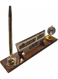 Mert Kristal Crystal Desk Name Plate with Pen Office Office Gift M557-BGOLD  - Image 2