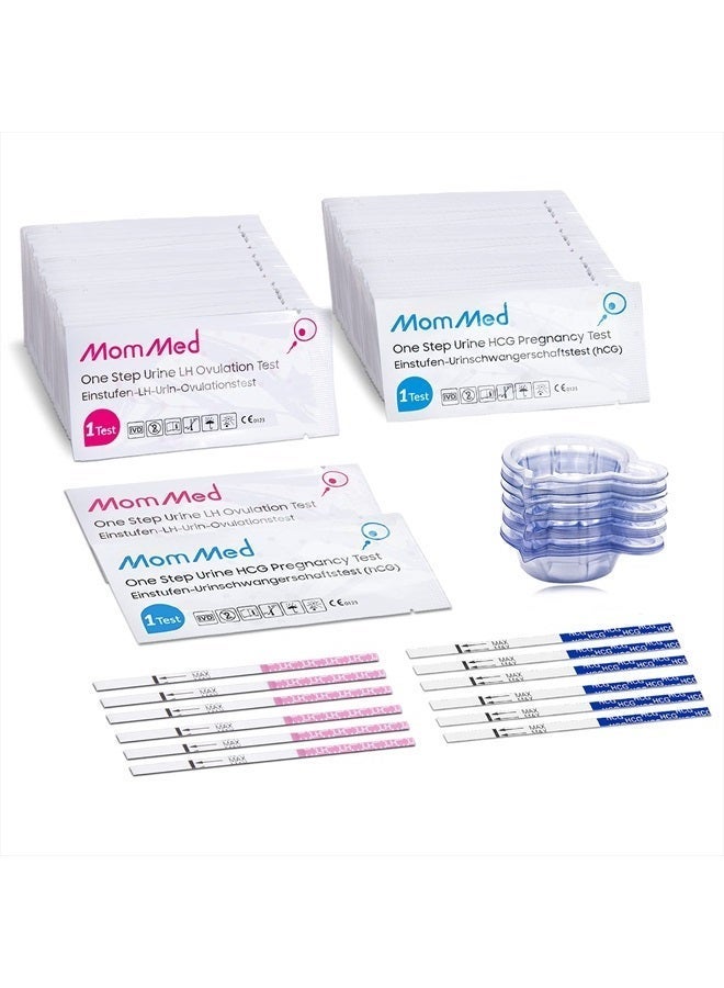 MomMed شرائط اختبار التبويض من MomMed، اختبارات التبويض والحمل (LH50-HCG20)، تتضمن 50 اختبار إباضة و20 اختبار حمل مع 70 كوب بول، وتتبع الإباضة بدقة واكتشاف الحمل المبكر - Image 2