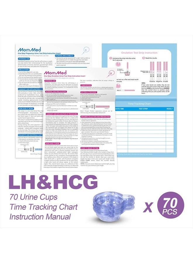 MomMed شرائط اختبار التبويض من MomMed، اختبارات التبويض والحمل (LH50-HCG20)، تتضمن 50 اختبار إباضة و20 اختبار حمل مع 70 كوب بول، وتتبع الإباضة بدقة واكتشاف الحمل المبكر - Image 3