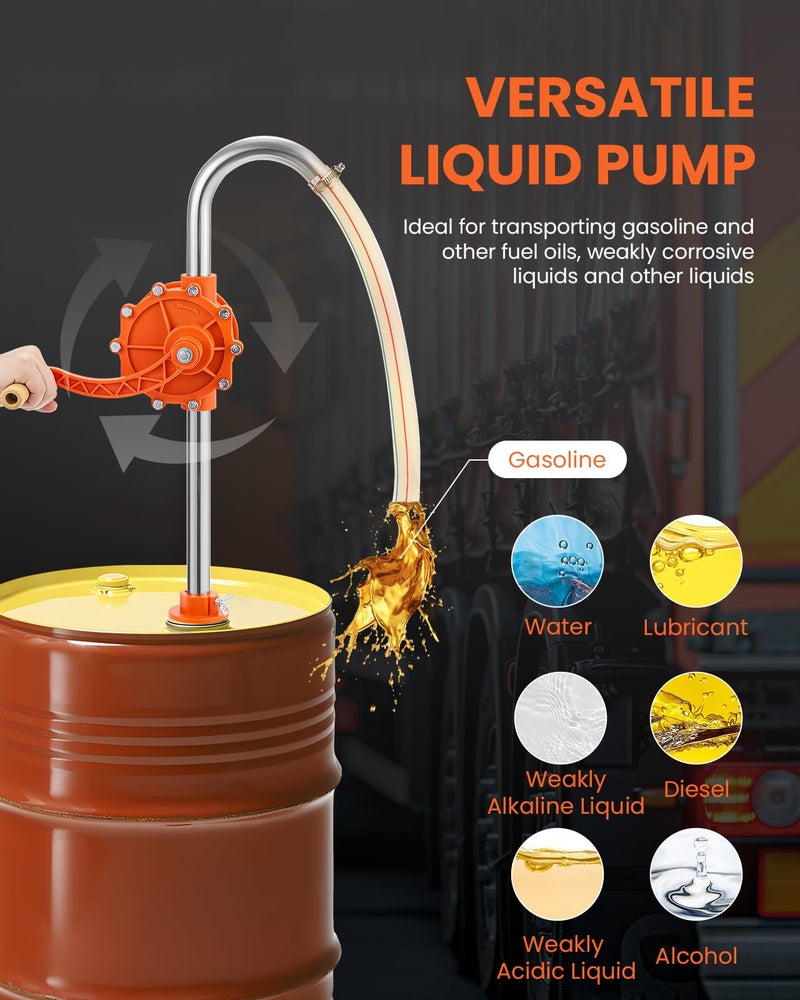 Poafamx 15-55 Gallon Drum Pump, 13 GPM Corrosion-Resistant Barrel Pump, Stainless Steel Rotary Hand Oil Transfer Pump for Gasoline Diesel Kerosene Water Ethanol Weakly Corrosive Chemical Liquid - Image 2