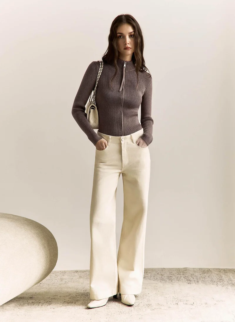 Lichi  Rib-knit cardigan with zip fastening for Women | Best Price UAE