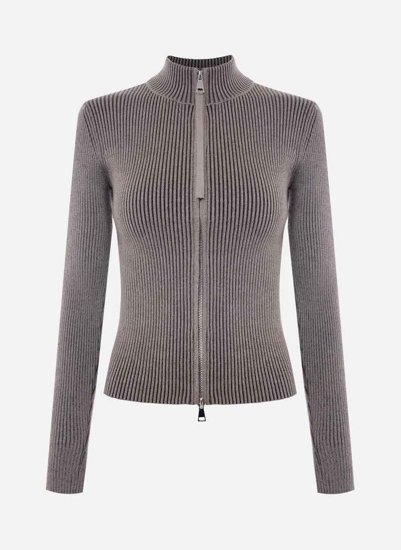 Lichi  Rib-knit cardigan with zip fastening for Women | Best Price UAE