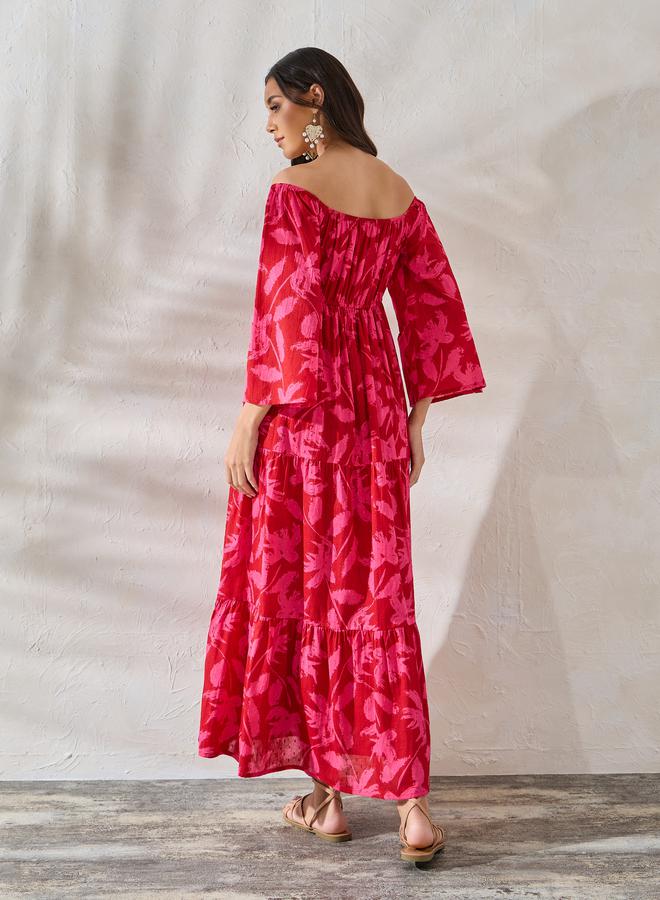 Styli Off Shoulder Neck Floral Tiered Maxi Dress - Image 5