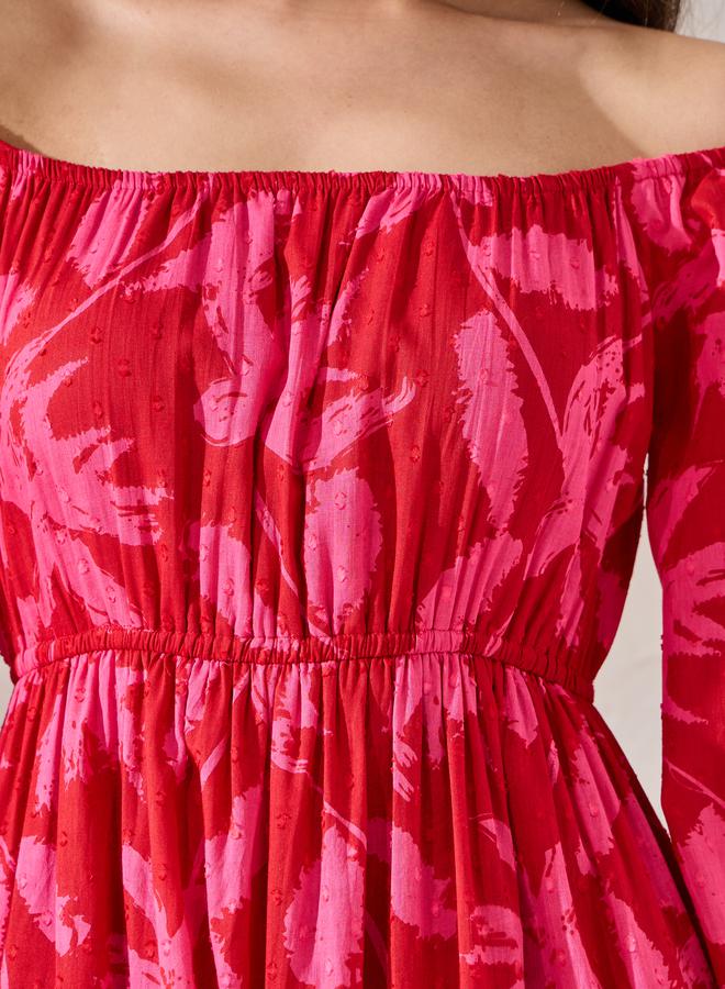 Styli Off Shoulder Neck Floral Tiered Maxi Dress - Image 4