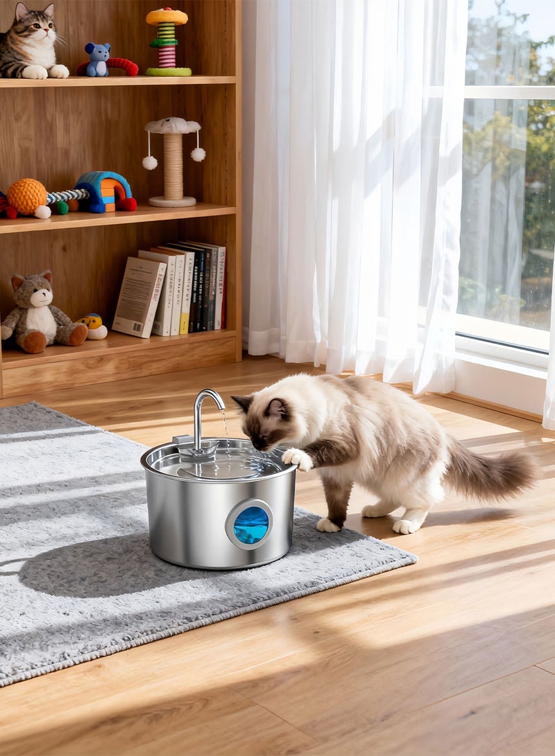 كيدل نافورة مياه للحيوانات الأليفة من الفولاذ المقاوم للصدأ 304، وحدة تغذية بسعة كبيرة، موزع مياه 2 في 1 للقطط والكلاب مع موزع مياه أوتوماتيكي ونافذة مرئية لمستوى المياه، وحدة تغذية ومياه عالمية للحيوانات الأليفة للقطط والكلاب - Image 2