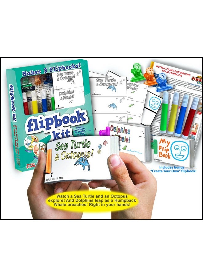 فليبتومانيا مجموعة اصنع كتابك المتحرك بنفسك: مجموعة الرسوم المتحركة الورقية لحياة المحيط: مجموعة كتب متحركة إبداعية للأطفال من سن 6 إلى 12 عامًا وفناني الرسوم المتحركة المبدعين - Image 3