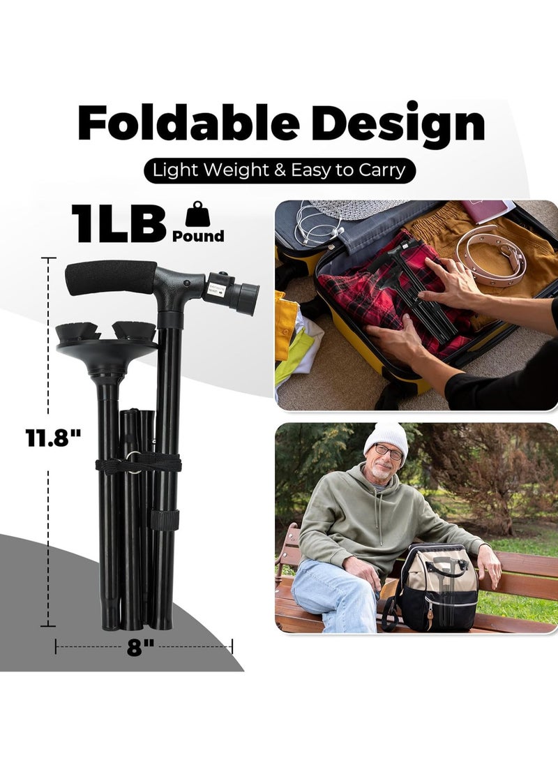 WENTCCION Walking Cane for Men Women Walking Canes with LED Light Folding Walking Stick Adjustable Free Standing Canes with Wrist Strap Travel Bag for Seniors Adults  - Image 4