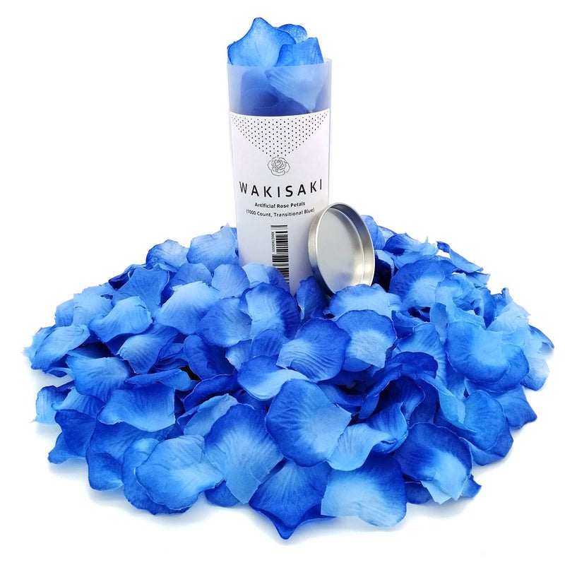 WAKISAKI Aritificial Rose Petals  Deodorized Seperated Ready-to-use  for Wedding Propose Romantic Party Event Decoration (1000 Count  Transitional Blue) - Image 1