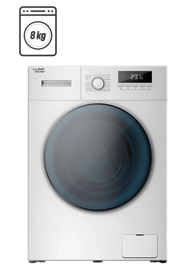 Lloyd 8 Kg Front Load Washing Machine – White | Big Door Design | GLWF804POGWT04 | Inverter Motor | Hygiene Steam Wash - Image 2