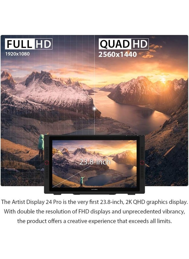إكس بي-بن شاشة تابلت جراكفيك 23.8 انش من ارتيست 24 برو، شاشة رسم بدقة 2K QHD مع 2 قرص احمر، 20 مفتاح اختصار، 8192 مستوى، قلم ستايلس بدون بطارية يدعم وظيفة الامالة  - Image 2