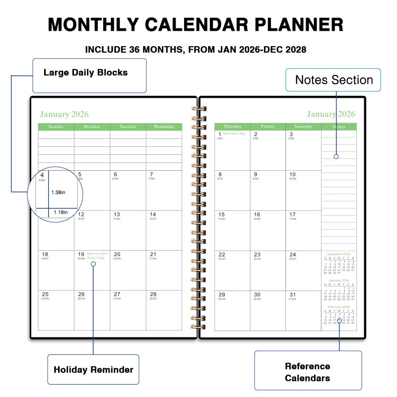 Dayvorax 2026-2028 Monthly Planner - 3 Year Monthly Calendar/Planner 2026-2028, 5.9" x 8.5", 36 Month Calendar Planner, Planners with Twin-Wire Binding, Lined Notes Pages - Image 3