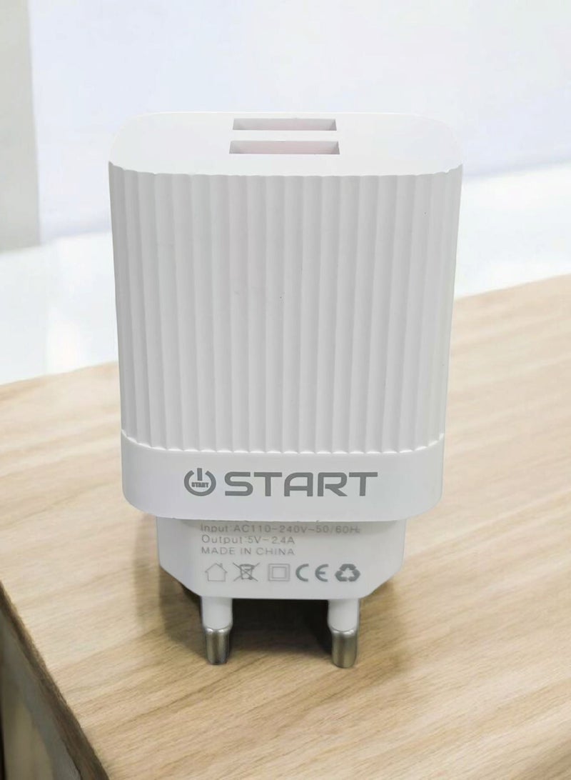 Start Fast Charge Micro-USB 2.4A Dual Charger 1M Compatible With All Devices - Image 1