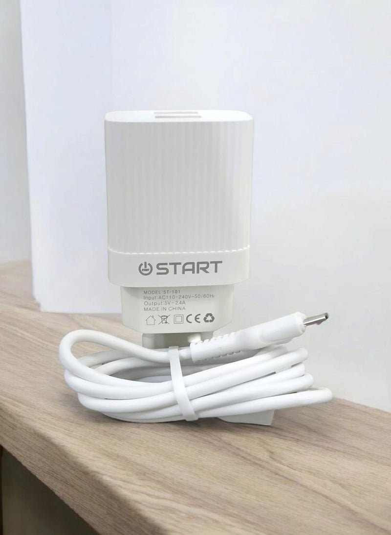 Start Fast Charge Micro-USB 2.4A Dual Charger 1M Compatible With All Devices - Image 2