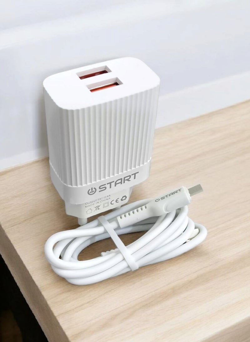 Start Fast Charge Micro-USB 2.4A Dual Charger 1M Compatible With All Devices - Image 3