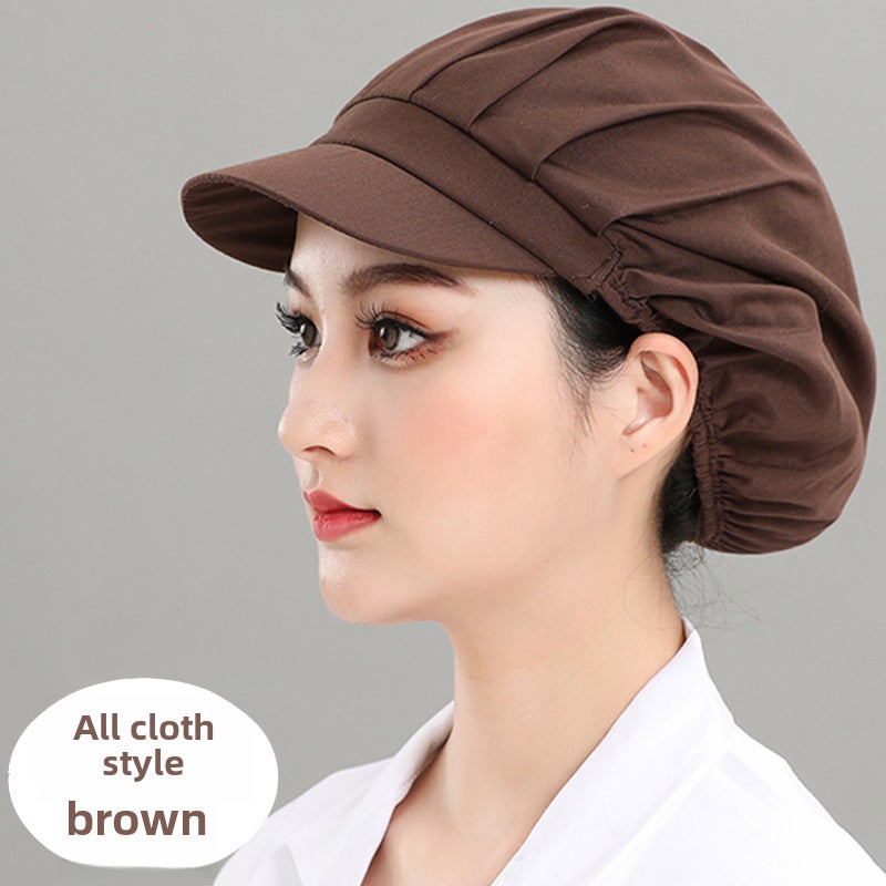Workshop labor protection dustproof hat breathable anti-hair loss household cooking canteen dining flower hat chef work hat [Brown] full cloth 