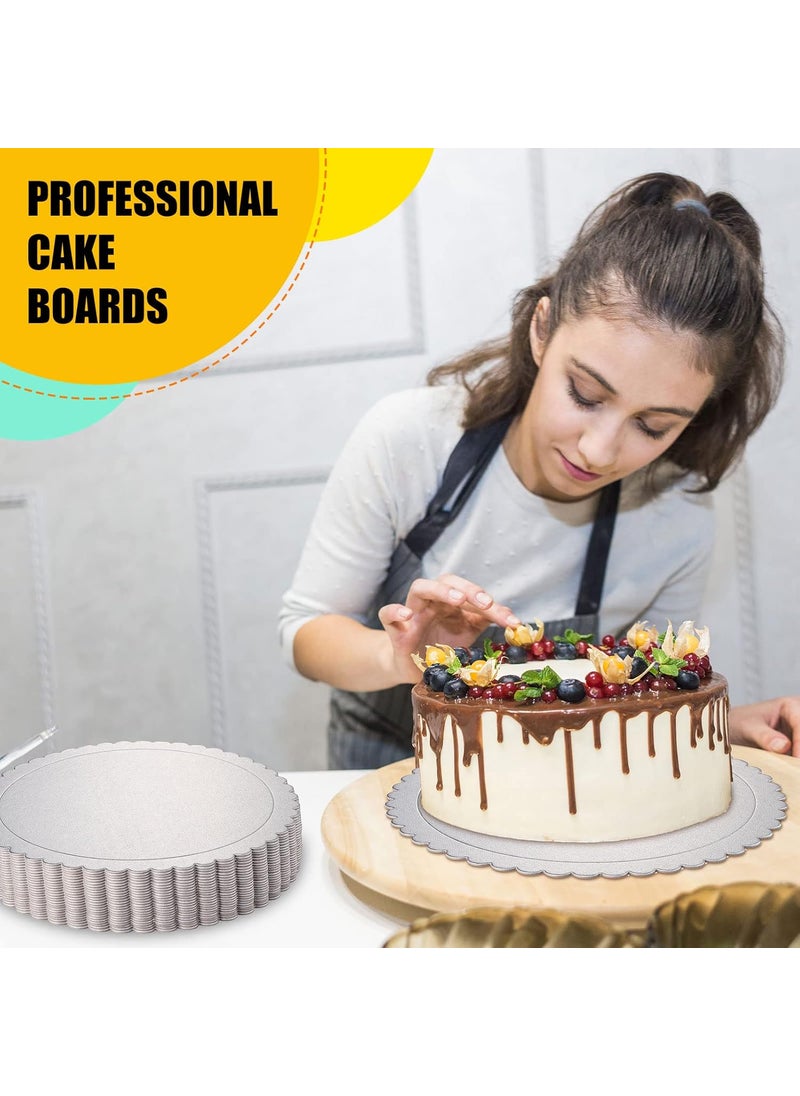 Nuenen Nuenen 50 Pack 10 Inch Cake Boards Round Silver Scallop Edge Cakeboard Disposable Cakeboard Base Grease Proof Cake Plate for Wedding Birthday Cake Dessert Cake Pizza Decorating and Exhibition  - Image 5