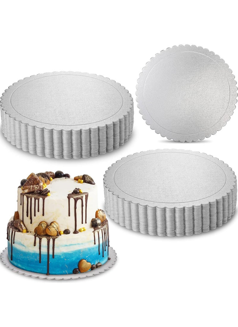 Nuenen Nuenen 50 Pack 10 Inch Cake Boards Round Silver Scallop Edge Cakeboard Disposable Cakeboard Base Grease Proof Cake Plate for Wedding Birthday Cake Dessert Cake Pizza Decorating and Exhibition  - Image 1