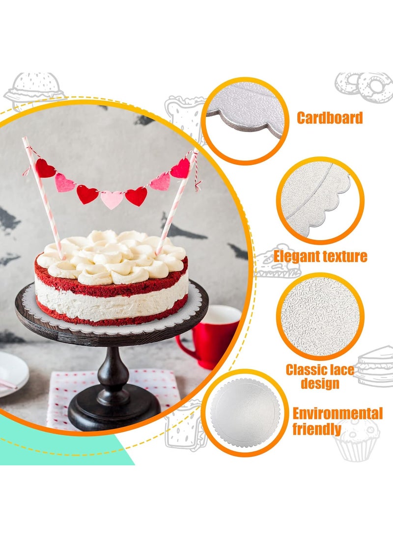 Nuenen Nuenen 50 Pack 10 Inch Cake Boards Round Silver Scallop Edge Cakeboard Disposable Cakeboard Base Grease Proof Cake Plate for Wedding Birthday Cake Dessert Cake Pizza Decorating and Exhibition  - Image 3