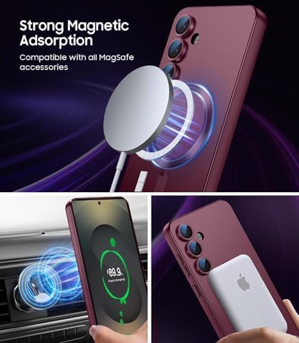 DIZORO Samsung A56 Case, Compatible with Mag Safe Back Cover, Matte Luxury Metallic Luster Flexible TPU Wireless Charging Shockproof Case with Camera Protector Metallic (Wine Red) - Image 2