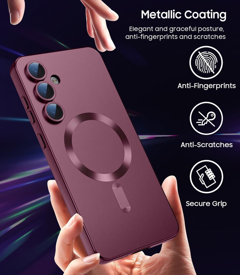 DIZORO Samsung A56 Case, Compatible with Mag Safe Back Cover, Matte Luxury Metallic Luster Flexible TPU Wireless Charging Shockproof Case with Camera Protector Metallic (Wine Red) - Image 5