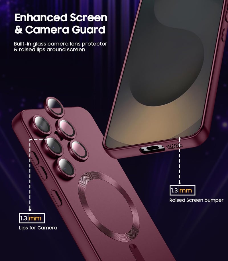 DIZORO Samsung A56 Case, Compatible with Mag Safe Back Cover, Matte Luxury Metallic Luster Flexible TPU Wireless Charging Shockproof Case with Camera Protector Metallic (Wine Red) - Image 3