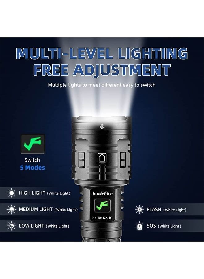 LED Rechargeable Super Bright Tactical Flashlight, 90000 High Lumen,XHP160 Zoom Waterproof 5 Modes Best for Hiking Hunting Camping  - Image 5