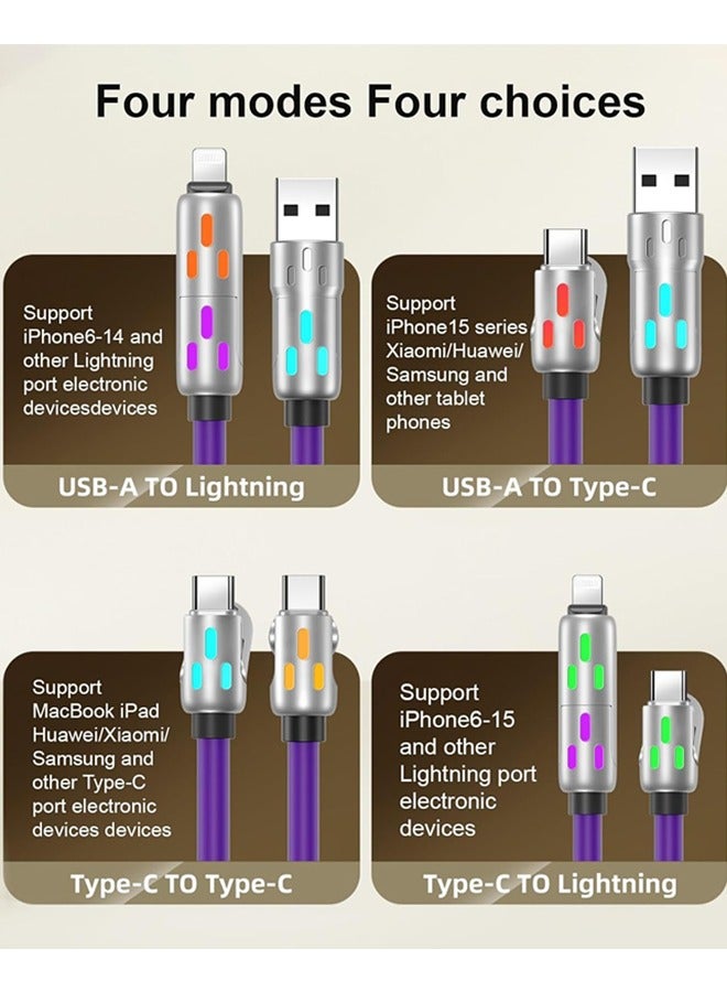 240W 4-in-1 USB C Charging Cable,1.5M Fast Charger Cable with Breathing Light, Multi Charging Cable Compatible with iPhone, Samsung, and Laptops, Silicone, Bending Resistance, Metal Ports (Purple) - Image 3