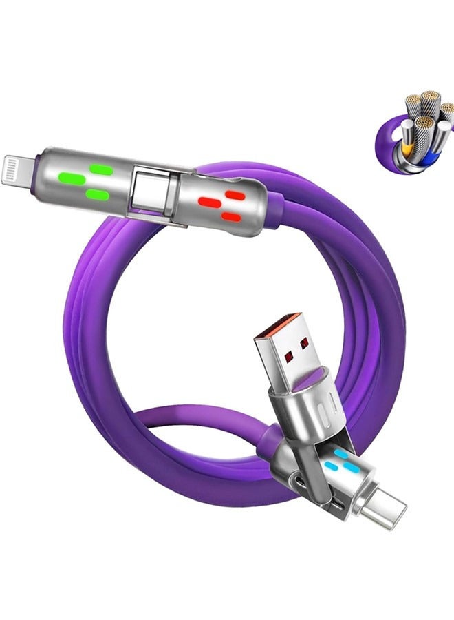 240W 4-in-1 USB C Charging Cable,1.5M Fast Charger Cable with Breathing Light, Multi Charging Cable Compatible with iPhone, Samsung, and Laptops, Silicone, Bending Resistance, Metal Ports (Purple) - Image 1