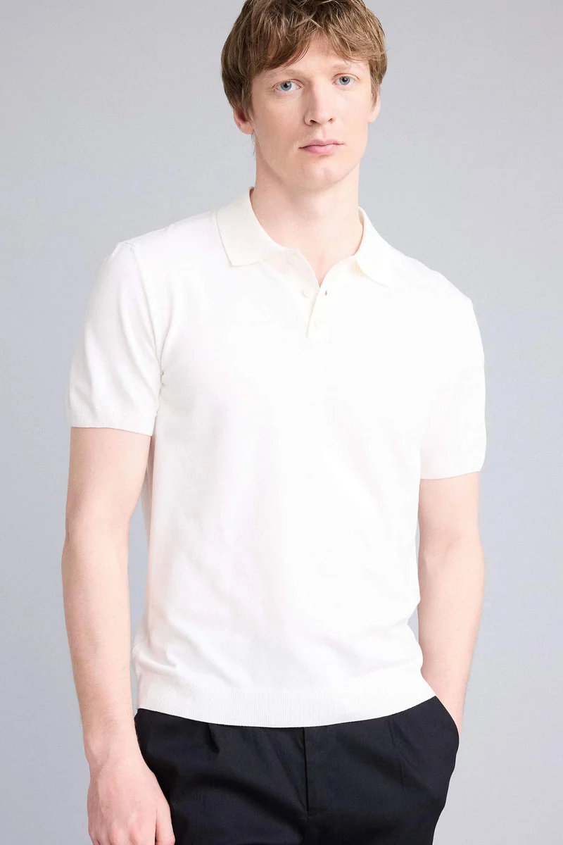 ديفاكتو Standard Fit Polo Collar Knitwear Short Sleeve Polo T-Shirt